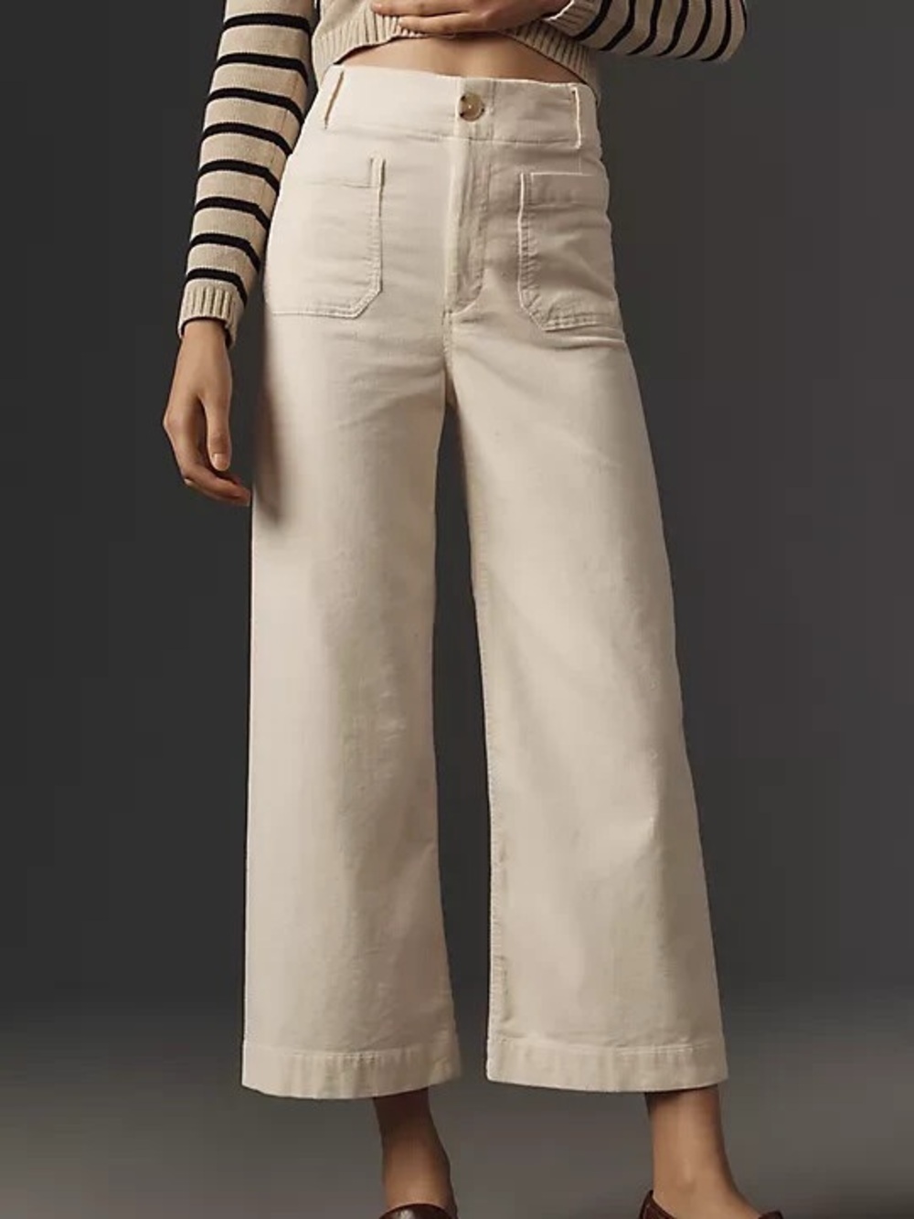Anthropologie Maeve The Colette Corduroy Cropped Wide-Leg Pants in Crème